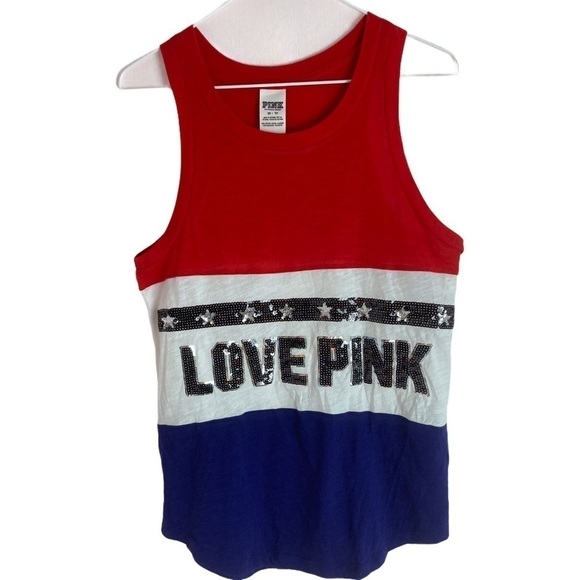- Victoria’s Secret LOVE PINK Bling Flag Tank Top. - Picture 1 of 6